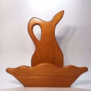 Vintage Pitcher and Bowl Shaped Wall Pocket Decorative Wood Hanging Floral Decor